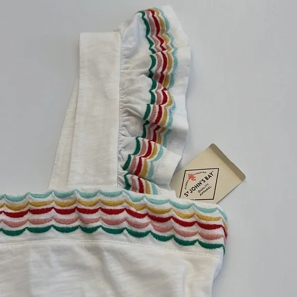 ST. John’s Bay white square neck multi- color edge ruffle sleeve tank size M NWT - Picture 7 of 12